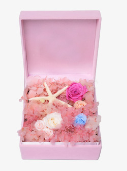 花盒花房子永生花礼盒粉色方形绒布花盒高清图片