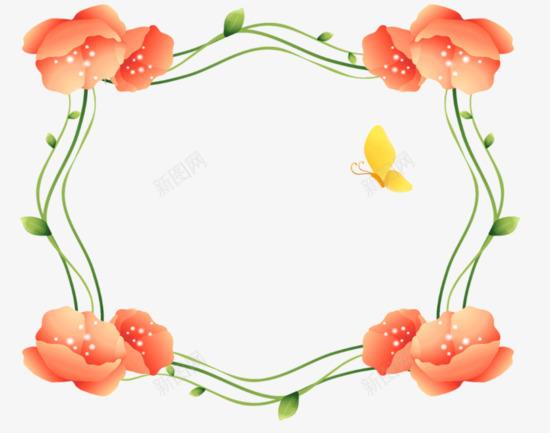 橙色花边png免抠素材_新图网 https://ixintu.com 形状 手绘 植物 模型 橙色花 边框 鲜艳