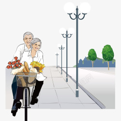夫妻二人浪漫的骑自行车的夫妻矢量图高清图片