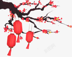 新年中国风装饰梅花灯笼素材