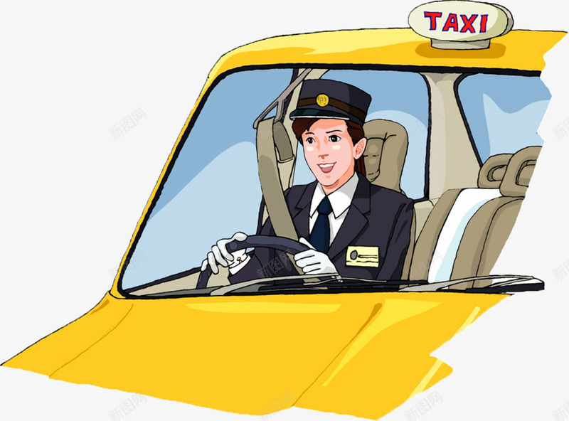 出租车司机png免抠素材_新图网 https://ixintu.com 女司机 师傅 开车 手绘 插画 汽车