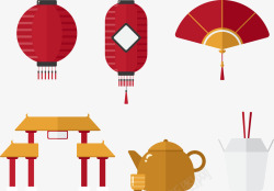 茶壶符号中国标志符号灯笼扇子茶壶高清图片