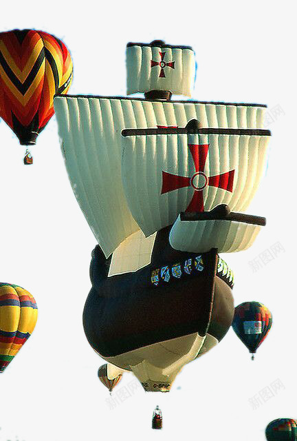 飞船形状热气球psd免抠素材_新图网 https://ixintu.com 帆船 热气球 装饰图案