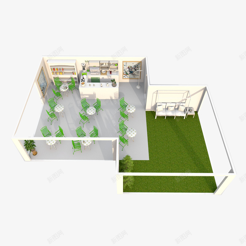 建筑模型png免抠素材_新图网 https://ixintu.com 3d模型 室内 房屋 房间
