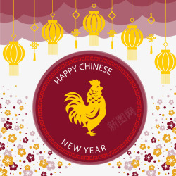 花纹公鸡中国新年灯笼和公鸡矢量图高清图片
