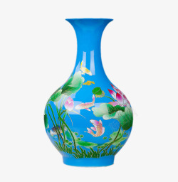 瓶子花纹蓝色花瓶高清图片