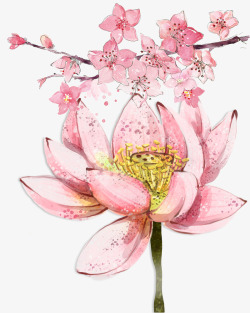 手绘荷花桃花辨中国风桃花莲花高清图片