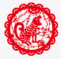 2018年圆形剪纸背景荷花和狗高清图片