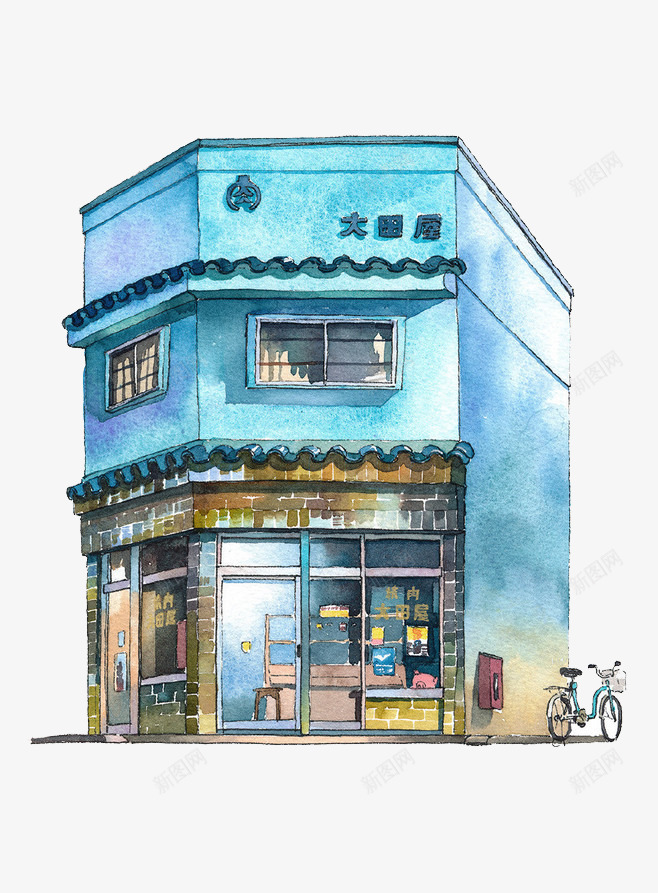 手绘蓝色商店png免抠素材_新图网 https://ixintu.com 建筑 手绘 模型 蓝色商店