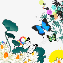 油彩花朵手绘蝴蝶高清图片