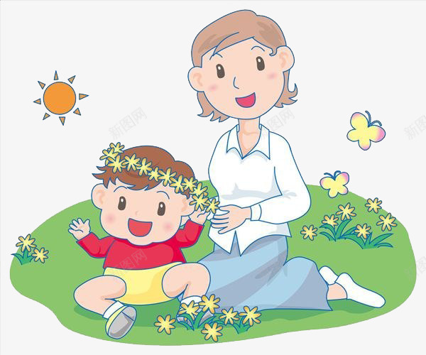 妈妈和宝宝坐在草坪上png免抠素材_新图网 https://ixintu.com 天空 妈妈 宝宝 微笑 草坪