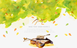 秋天渲染小提琴背景素材