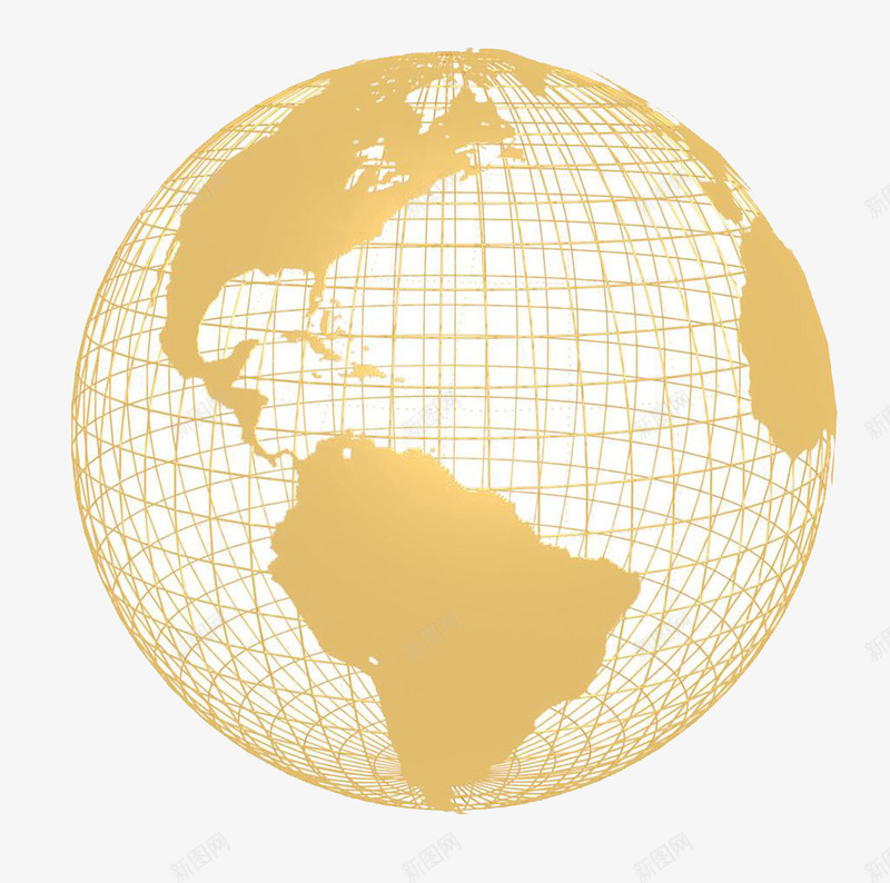 黄色地球线框模型png免抠素材_新图网 https://ixintu.com 地球 手绘 线框模型 黄色