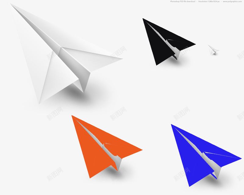 纸飞机psd免抠素材_新图网 https://ixintu.com 模型 白色 纸飞机 蓝色 黑色