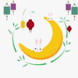 手绘月亮兔子中秋节节日海报素材
