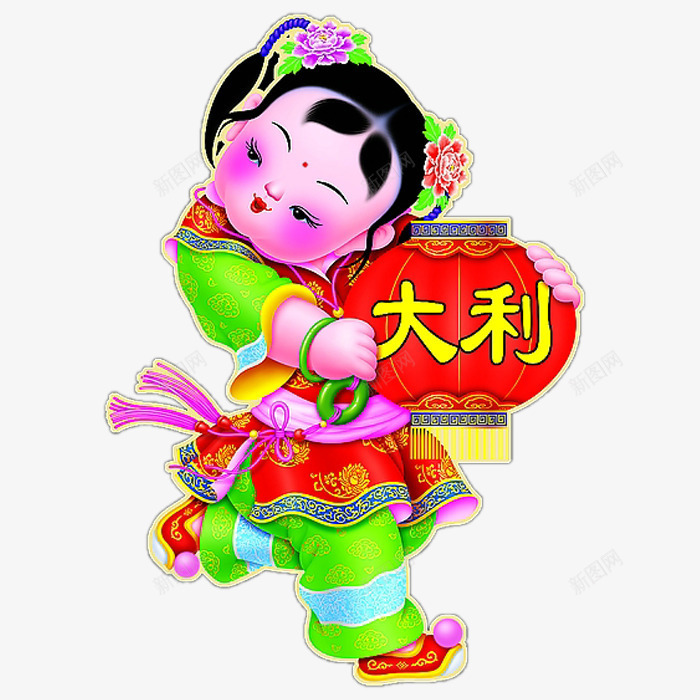 女娃娃psd免抠素材_新图网 https://ixintu.com 女娃娃 新年 新年素材 灯笼 福娃