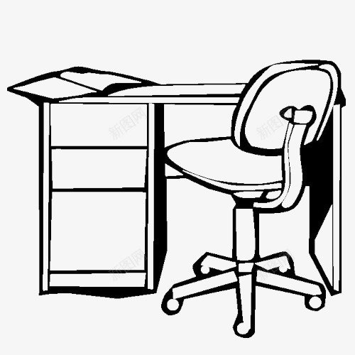 办公桌椅简笔图标png_新图网 https://ixintu.com 办公 办公桌椅 卡通 学习 手绘 桌子简笔画 简笔绘画 黑白