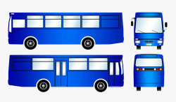 深蓝色汽车蓝色的长长的公共汽车的三视图高清图片