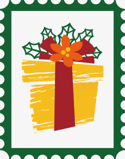 黄色邮票卡通圣诞礼物邮票矢量图高清图片