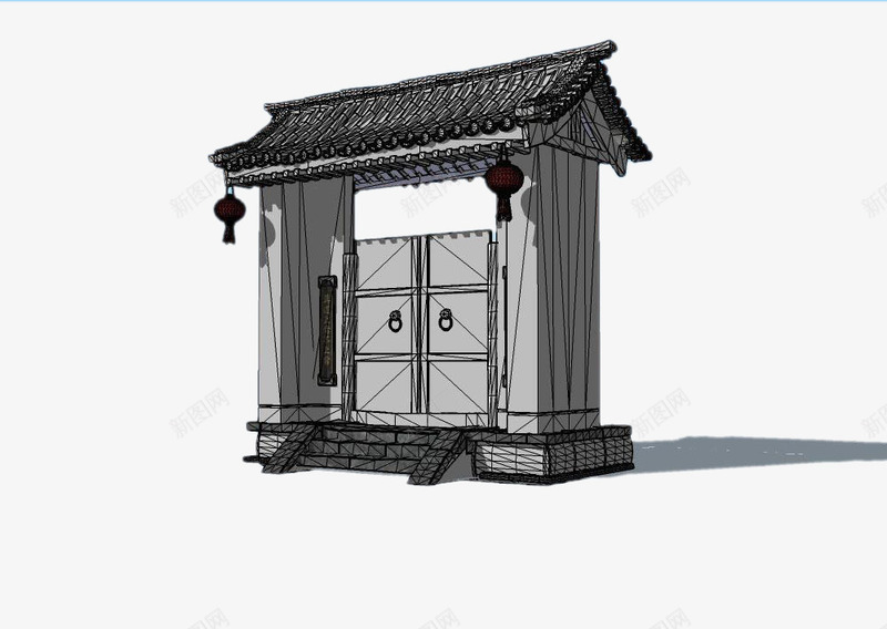 古代建筑png免抠素材_新图网 https://ixintu.com 模型 瓦片 门头 黑色