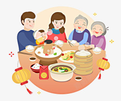过年食物卡通一家人做饭高清图片