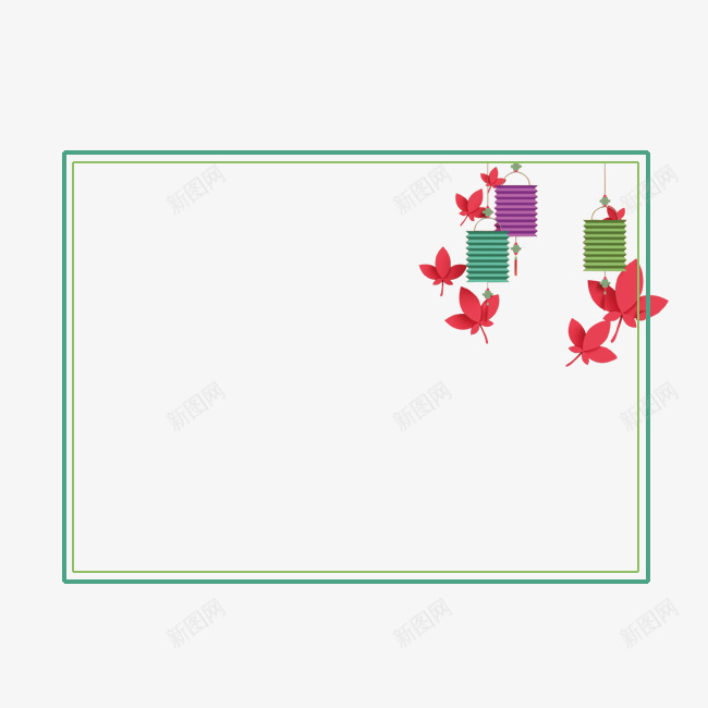 卡通灯笼框psd免抠素材_新图网 https://ixintu.com 卡通边框 校园风 漂亮 灯笼框 绿色边框 边框