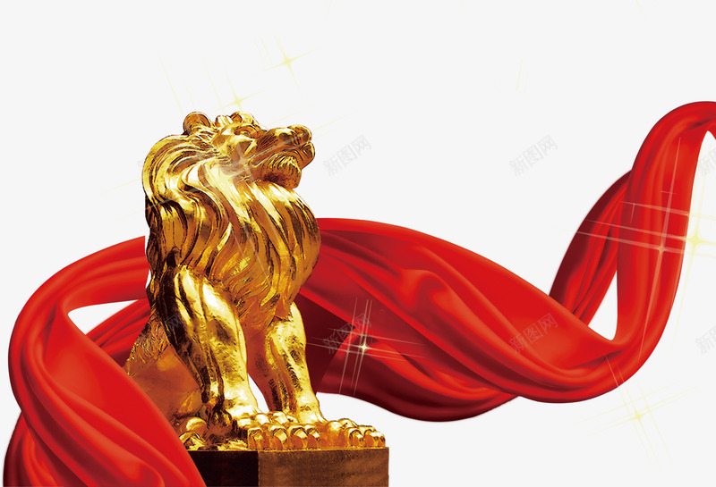 金色狮子效果png免抠素材_新图网 https://ixintu.com 丝绸 海报 红色 金色 金融 门狮