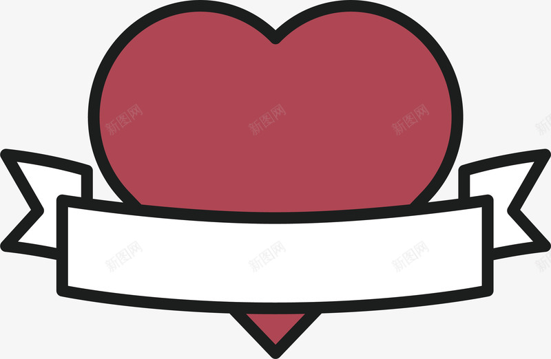 红色爱心彩带标题框png免抠素材_新图网 https://ixintu.com 亲吻情人节 彩带标题框 爱情的象征 矢量素材 红色爱心