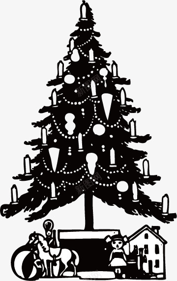 黑白圣诞树png免抠素材_新图网 https://ixintu.com 圣诞礼物盒图 线稿矢量图