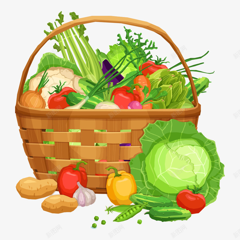 蔬菜png免抠素材_新图网 https://ixintu.com 健康食品 包菜 卡通蔬菜 新鲜 果篮 番茄 绿色食品 蔬菜 黄瓜