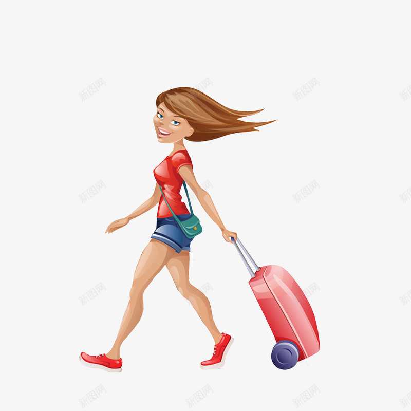 拉着行李箱开心旅游的女子png免抠素材_新图网 https://ixintu.com 拉着行李箱开心旅游的女子 拉行李箱的人 旅行箱的人 红色行李箱 长发女子