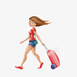 拉着绳子的人拉着行李箱开心旅游的女子高清图片