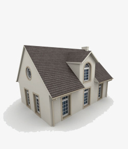 褐色屋顶一层建筑模型高清图片