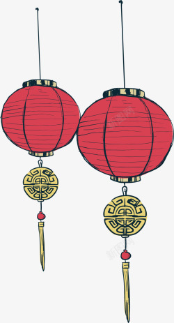 手绘中国风红灯笼素材