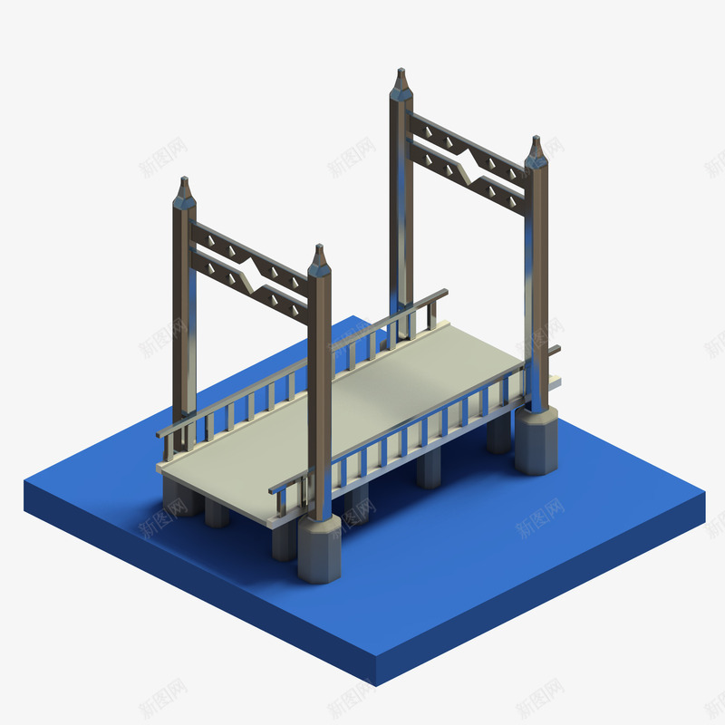 蓝色水体中的模型png免抠素材_新图网 https://ixintu.com 可爱 桥梁 模型桥 水体 立体 等轴3D 高清 高端