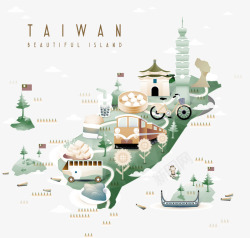 台湾卡通装饰台湾景点著名建筑标注矢量图高清图片