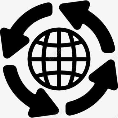 全球分布的网格符号与箭头圈图标图标