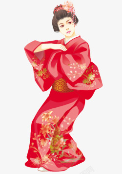 红色和服日本女人高清图片