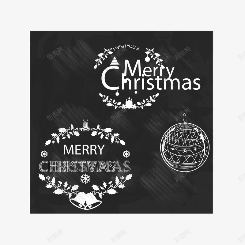 圣诞节粉笔字LOGO图标png_新图网 https://ixintu.com 圣诞节LOGO设计 自己设计 花纹复古 黑板报 黑白徽标