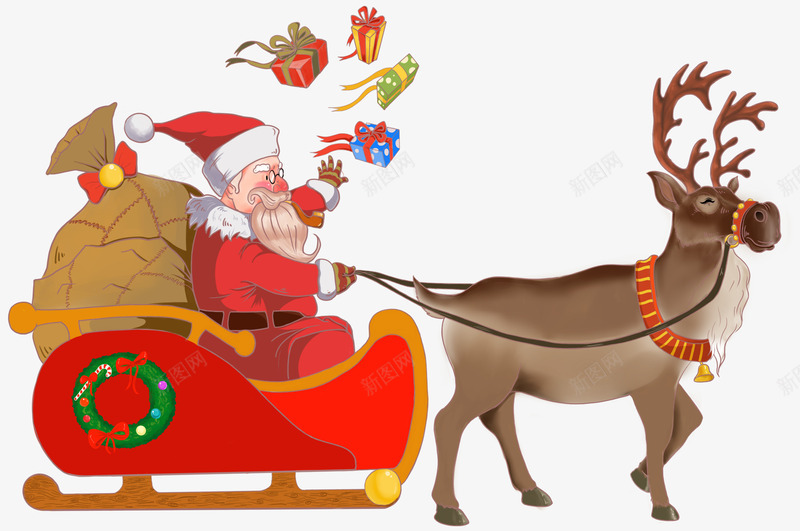 驾着麋鹿送礼的圣诞老人psd免抠素材_新图网 https://ixintu.com 卡通手绘 圣诞狂欢 圣诞老人 圣诞节 装饰插画 送礼 麋鹿