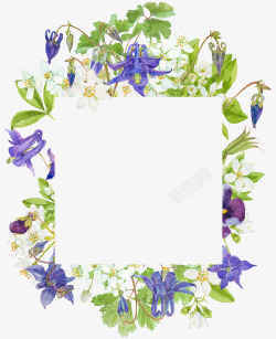 紫色蝴蝶结花框手绘紫色花草花卉花框高清图片