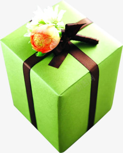 绿色礼盒粉色花朵素材