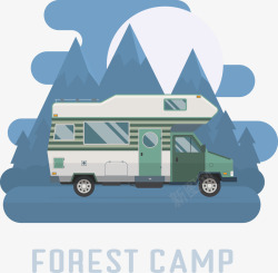 森林营地和汽车矢量图素材