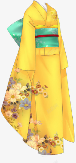 黄色花纹日本服饰素材