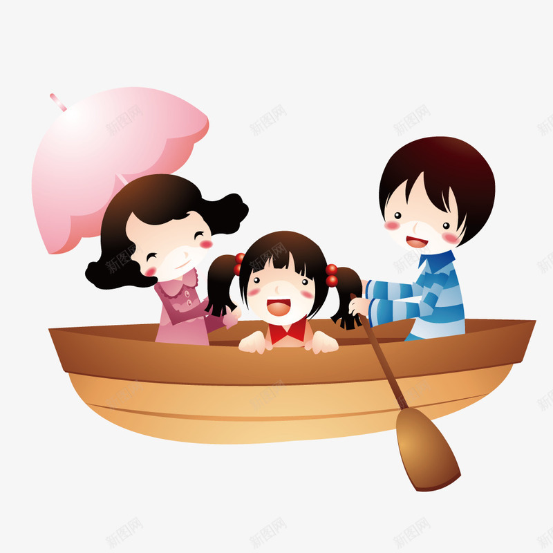 一家三口在划船png免抠素材_新图网 https://ixintu.com 划船 家庭 度假 手绘 插画 旅游