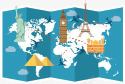 世界旅游地图蓝色折纸世界地图矢量图高清图片
