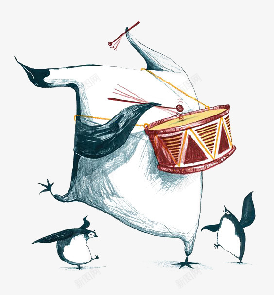 狂欢企鹅png免抠素材_新图网 https://ixintu.com 企鹅 动物 卡通 手绘 打鼓 插画 玩耍