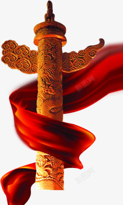 红色丝绸围绕柱子素材