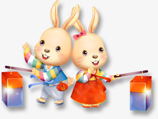 可爱的小兔子png免抠素材_新图网 https://ixintu.com 卡通兔子 可爱 喜庆 女兔子 手拿灯笼的小兔子 男兔子