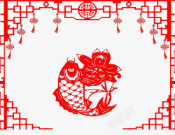 鱼中国结素材红色剪纸图案高清图片